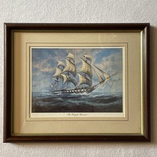 Antique Framed Oil Painting ‘ The Frigate Unicorn  46 Gunner Warship 9.5”X 11.5”