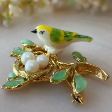 Swoboda Bird Nest Brooch Jade
