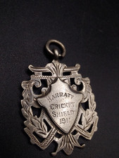 FH Silver Watch Fob Antique Barrett Cricket Shield 1911