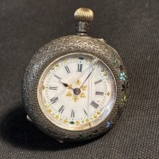 Silver 935,ladies swiss Pocket Watch, Enamelled Floral Inlays.spares Repair Only