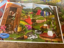Bins Jigsaw Puzzle Garden Cats / Otter House + Puzzle Guide 1000 Missing 1 Piece