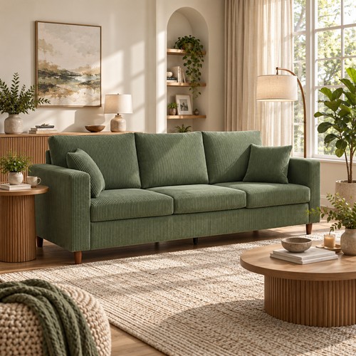 Corduroy sofa couch with wide - sofa,