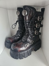 Biker Boots Black Red Flame