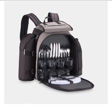 Picnic Backpack, 4 Person Grey Picnic Bag with Full Dining & Cutlery Set, Insula