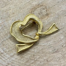 Vintage Sphinx Heart Ribbon Brooch Gold Tone Statement Pin