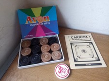 Avon 25 Pc Wooden Carrom Men Board Pieces & power striker for board game Vintage