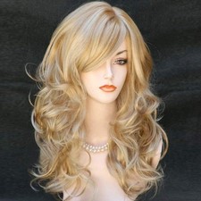 LONG BLONDE WIG GOLDEN FRINGE BANGS WAVY STRAIGHT ASH PLATINUM LIGHT MOUSE CURLY