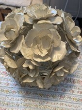 Metal Round Sphere Cream Gold Highlights Light Shade Flower Buds Shabby Chic