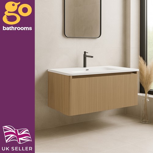 Oak ribbed vanity unit - ribbed,