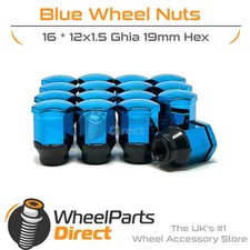Wheel Nuts (16) 12x1.5 Ghia Blue for Ford Focus [Mk1] 98-04 on Original Wheels