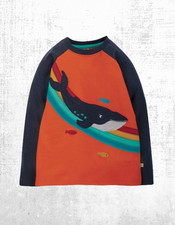 Frugi Applique Top Cotton Ralgan Dolphine Long Sleeve Navy Rainbow (Defect)