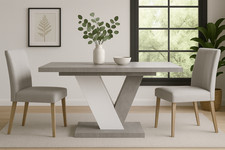 Space Saving Table Extendable Dining Pedestal V Leg White Grey Marble Effect Bai