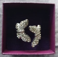 Lovely Ladies Approx Size O Silver Finish Sparkly Diamante Butterfly Ring