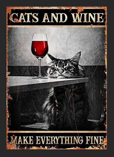 Cat wine metal sign - sign,