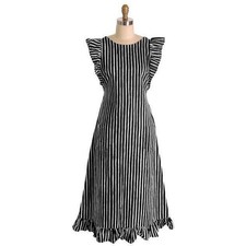 VTG 1970s Marimekko Vuokko Green Black Stripe Jokapoika Dress Sz 38 M