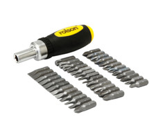 Stubby Ratchet Screwdriver & Bit Set 38 pcs Torx Slotted Phillips Hex Pozi 25MM