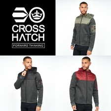 Mens Crosshatch Fleece & Quilted Zipped Hooded Jacket Hoodie Windbreaker Coat