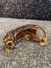 Vintage Ceramic High Gloss Tiger Ornament Mid Century Rare Crouching Stalking