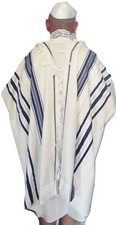 Kosher Tallit Talis Prayer Shawl 100% Wool 43X63"/110x160cm Blue&silver stripes 