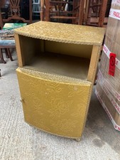 Vintage Gold Embossed Vinyl Fabric Covered Bedside Cabinet Unit Table Cupboard