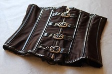 Black Satin with Buckle and PVC Detail Underbust Corset Waist 24