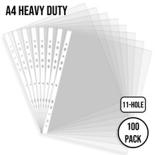 A4 Heavy Duty Clear Plastic Punched Pockets, 11-Hole Poly Wallets Sleeves Filing