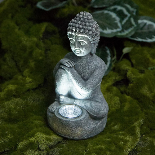 Grey stone effect buddha solar - effect,