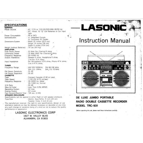 Lasonic trc931 boombox owner - lasonic,