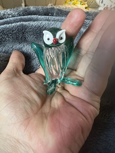 Small green art glass - art, owl