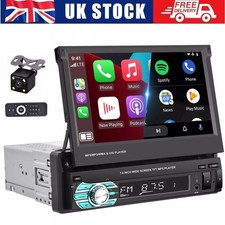 7 Single 1 DIN Flip Out Car Stereo BT for CarPlay FM Radio Touch Screen MP5