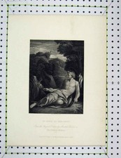 Original Old Antique Print Engraving Scene St John Font National Gallery