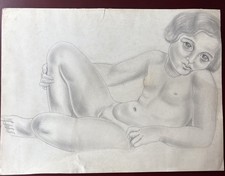 Antique Art Deco Reclining Nude female Study – Pencil Drawing – Dated 1929 
