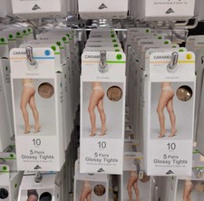 Primark Caramel 5 Pair Glossy Tights 10 Denier Polished Look Leg Shine S M L XL