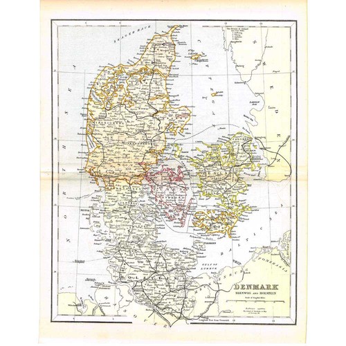 Antique map 1885 denmark - -,