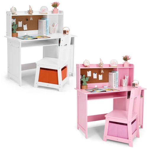 Pink white kids wood desk - pink/white, &