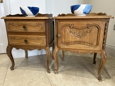 Pair French Oak Louis XV Style Bedside Carved Cupboard Cabinets - polish / paint