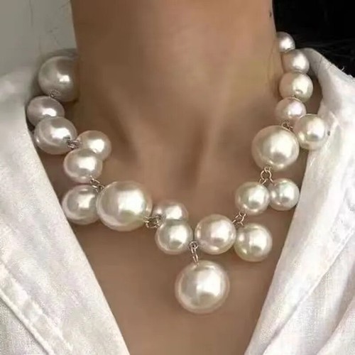Faux pearl collar choker - pearl,