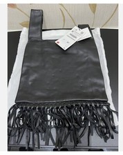ZARA LEATHER HANDBAG WITH FRINGING (RRP £59.99) Black Colour BNWT Genuine❤️🌸🎁