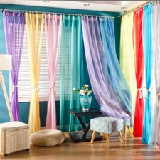 Solid Color Floral Tulle Voile Window Curtain Drape Panel Sheer Scarf Divider .