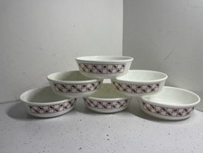 Vintage Pyrex Geometric Red Green Squares Soup Cereal Bowls Milk Glass Set of 6