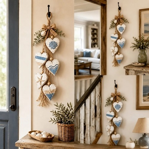 Coastal wooden heart hanging - coastal,