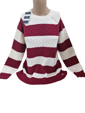Womens CREW CLOTHING Textured Knit Jumper DARTMOUTH Ladies Stripe Red Cream Size