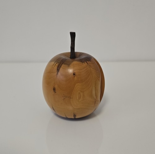 Hand turned wooden apple - hand,