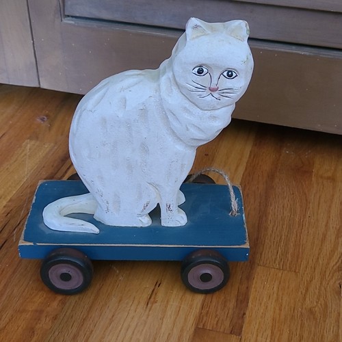 Wooden white cat - wooden,