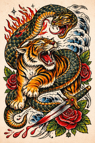 Tiger serpent duel - tiger,