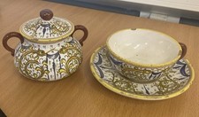 Deruta B.Spolverato Hand Painted Cup, Saucer & Sugar Bowl