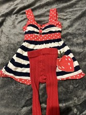 Next Sleeveless Strawberry Dress With Tights 6-9 Months.
