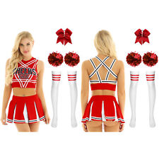 UK Cheerleading Womens Sleveeless Strappy Back Crop Tops with Mini Pleated Skirt