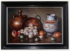 F. Mancheno - French Contemporary Oil, Still Life of Garlic & Onions