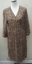 Noa Noa brown pink ditsy floral dress Autumn colours wrap style size 12-14